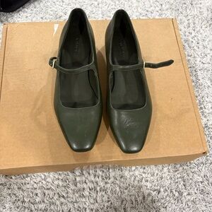Vince Dark Green Mary Jane Flats